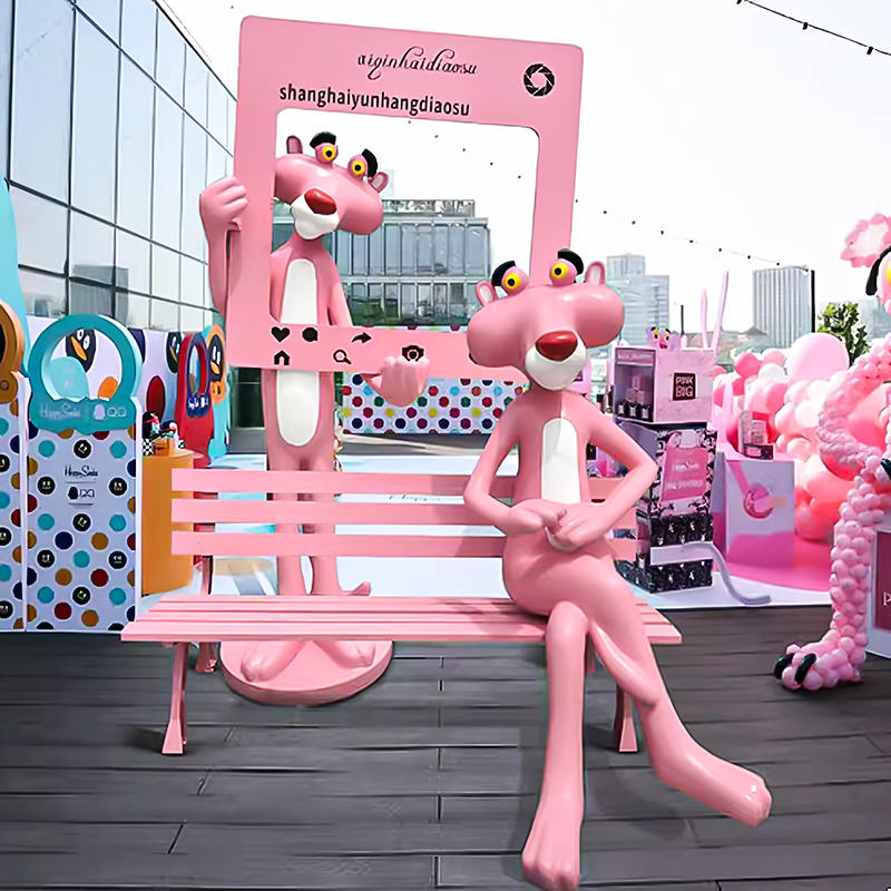 Parque al aire libre decorado con fibra de vidrio Cartoon Pinter Panther Estatuas de dibujos animados