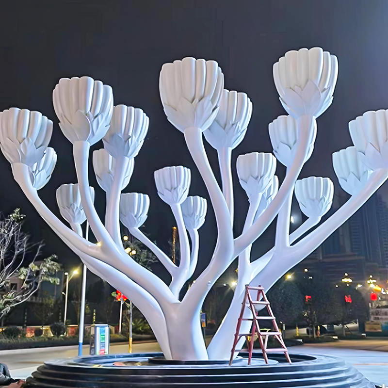 Detalles altamente realistas Escultura de fibra de vidrio de lámpara en forma de flor grande adecuada para centro comercial